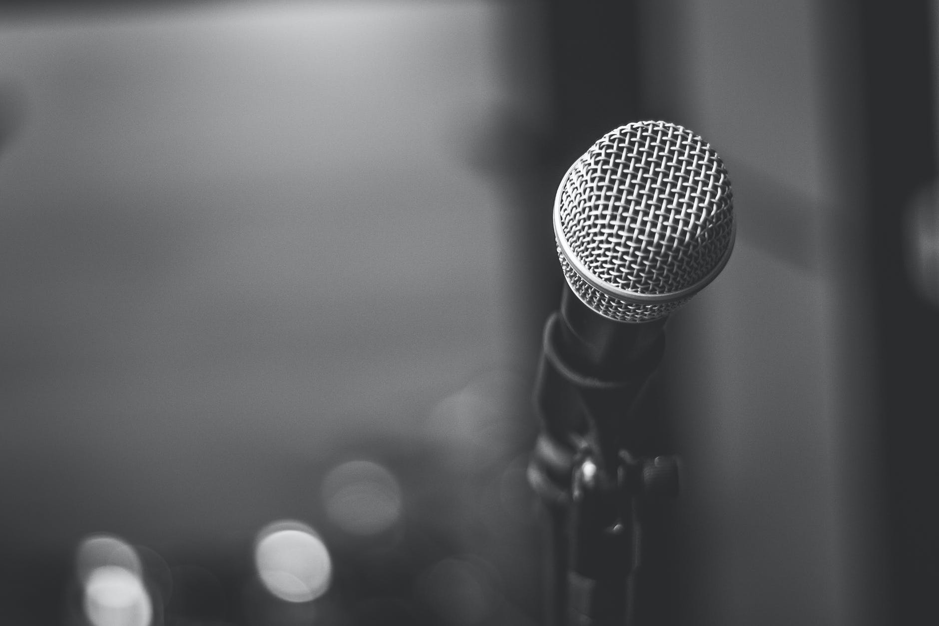 black and white photo of microphone